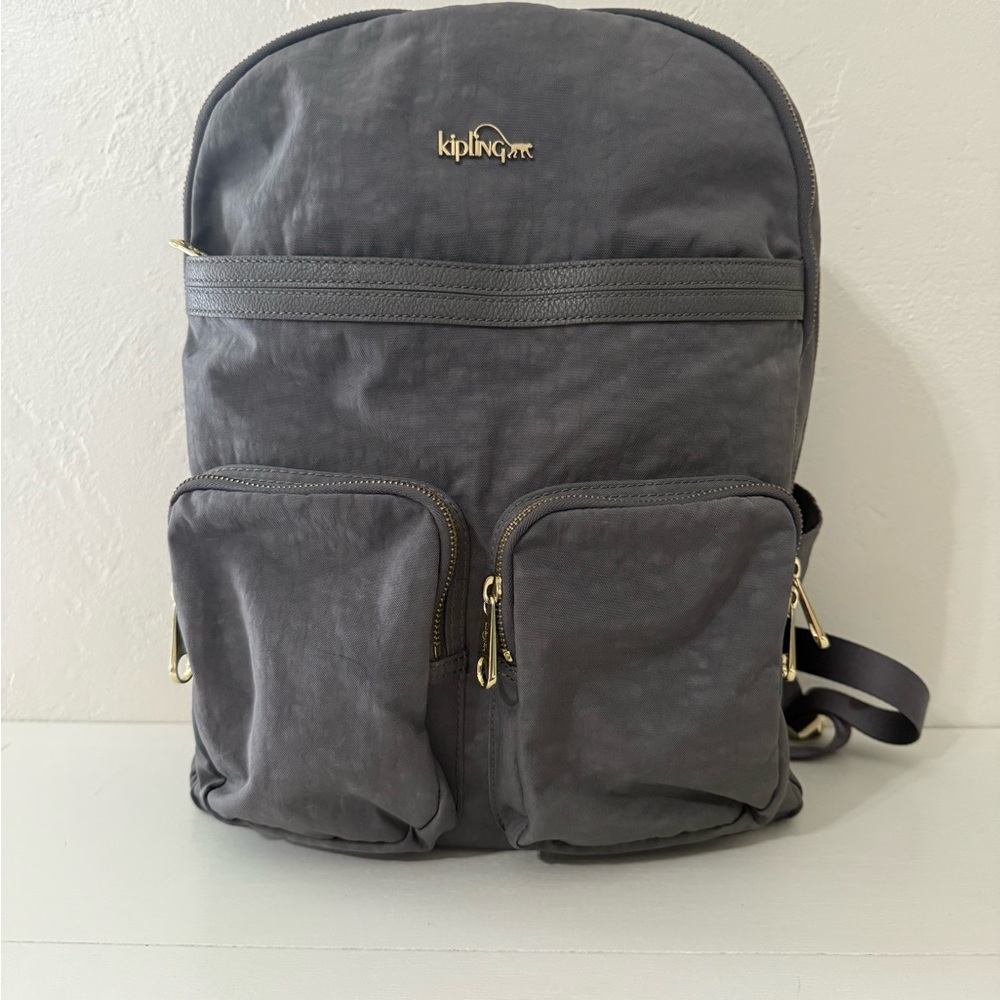 Kipling Charcoal Backpack with Gold Accents